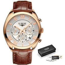 Load image into Gallery viewer, LIGE Watch For Men Top Brand Luxury Waterproof 24 Hour Date Quartz Clock Brown Leather Sports WristWatch Relogio Masculino 2019
