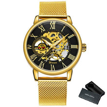 Load image into Gallery viewer, FORSINING Fashion Casual Mechanical Watch Men Golden Skeleton Dial Blue Mesh Strap Mens Watches Top Brand Luxury Wristwatches
