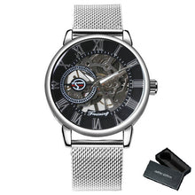 Load image into Gallery viewer, FORSINING Fashion Casual Mechanical Watch Men Golden Skeleton Dial Blue Mesh Strap Mens Watches Top Brand Luxury Wristwatches
