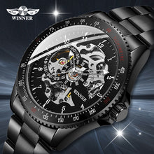 Load image into Gallery viewer, WINNER 2019 Black Stainless Steel Mens Skeleton Watches Top Brand Luxury Transparent Mechanical Male Automatic Wrist Watch
