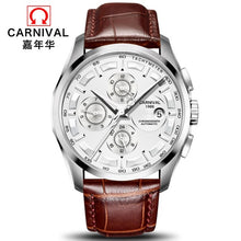 Load image into Gallery viewer, Fashion Mechanical Watch Men Luxury Brand CARNIVAL Multi function Automatic Watches Men self wind Calendar Leather band Luminous

