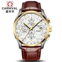 Load image into Gallery viewer, Fashion Mechanical Watch Men Luxury Brand CARNIVAL Multi function Automatic Watches Men self wind Calendar Leather band Luminous
