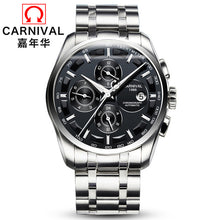 Load image into Gallery viewer, Fashion Mechanical Watch Men Luxury Brand CARNIVAL Multi function Automatic Watches Men self wind Calendar Leather band Luminous

