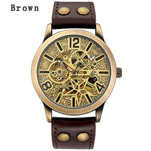 Load image into Gallery viewer, Automatic Watch Men Skeleton Mechanical Watch Steampunk Vintage Bronze Leather Transparent Watches montre homme Ship 24 hours

