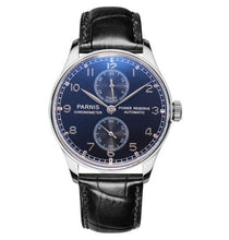 Load image into Gallery viewer, 43mm parnis silver white dial power reserve Luxury Brand Genuine Leather deployment clasp automatic movement mens watch P99B
