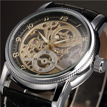 Load image into Gallery viewer, Men Wrist Watches Luxury Golden Skeleton Mechanical Steampunk Male Clock Automatic Wristwatch Leather Strap Herren Horloges

