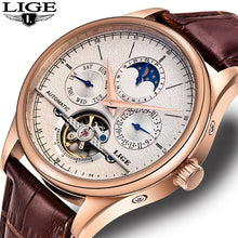 Load image into Gallery viewer, LIGE Brand Men Watches Automatic Mechanical Watch Tourbillon Sport Clock Leather Casual Business Retro Wristwatch Relojes Hombre
