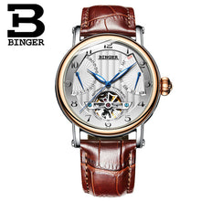 Load image into Gallery viewer, Fashion Tourbillon Watch Top brand Swiss BINGER Men's Automatic Watch men Calendar Week Leather band Waterproof Mechanical Watch
