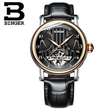 Load image into Gallery viewer, Fashion Tourbillon Watch Top brand Swiss BINGER Men's Automatic Watch men Calendar Week Leather band Waterproof Mechanical Watch
