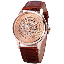 Load image into Gallery viewer, FORSINING Fashion Retro Men Mechanical Watch Brown Leather Strap Rose Golden Skeleton Dial Transparent Case relogio masculino
