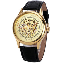 Load image into Gallery viewer, FORSINING Fashion Retro Men Mechanical Watch Brown Leather Strap Rose Golden Skeleton Dial Transparent Case relogio masculino
