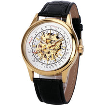 Load image into Gallery viewer, FORSINING Fashion Retro Men Mechanical Watch Brown Leather Strap Rose Golden Skeleton Dial Transparent Case relogio masculino
