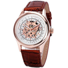 Load image into Gallery viewer, FORSINING Fashion Retro Men Mechanical Watch Brown Leather Strap Rose Golden Skeleton Dial Transparent Case relogio masculino

