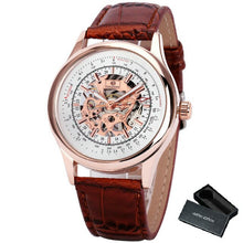 Load image into Gallery viewer, FORSINING Fashion Retro Men Mechanical Watch Brown Leather Strap Rose Golden Skeleton Dial Transparent Case relogio masculino
