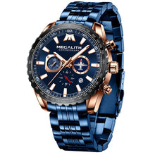 Load image into Gallery viewer, MEGALITH Sports Military Watches Men Airplane Pointer Luminous Quartz Watch 30M Waterproof Blue Full Steel Wrist Watch With Box
