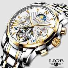 Load image into Gallery viewer, LIGE Official Store Mens Watches Top Brand Luxury Automatic Mechanical Business Clock Gold Watch Men Reloj Mecanico de Hombres
