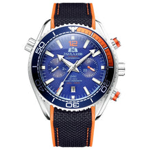 Load image into Gallery viewer, Men Automatic Self Wind Mechanical Canvas Rubber James Bond 007 Style Orange Blue Multifunction Date Month Sport Watch
