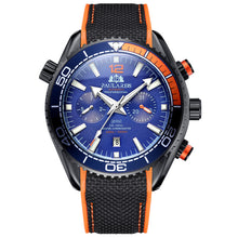 Load image into Gallery viewer, Men Automatic Self Wind Mechanical Canvas Rubber James Bond 007 Style Orange Blue Multifunction Date Month Sport Watch
