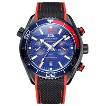 Load image into Gallery viewer, Men Automatic Self Wind Mechanical Canvas Rubber James Bond 007 Style Orange Blue Multifunction Date Month Sport Watch
