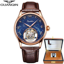 Load image into Gallery viewer, Guanqin Tourbillon Mechanical Watch Men Skeleton 100% Original Brand 2019 luxury Waterproof Leather Watch Relogio Masculino
