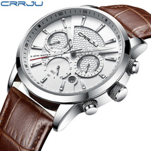 Load image into Gallery viewer, CRRJU New Fashion Men Watches Analog Quartz Wristwatches 30M Waterproof Chronograph Sport Date Leather Band Watches montre homme
