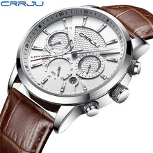 Load image into Gallery viewer, CRRJU New Fashion Men Watches Analog Quartz Wristwatches 30M Waterproof Chronograph Sport Date Leather Band Watches montre homme
