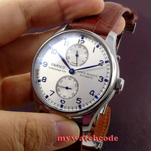 Load image into Gallery viewer, 43mm parnis silver white dial power reserve Luxury Brand Genuine Leather deployment clasp automatic movement mens watch P99B
