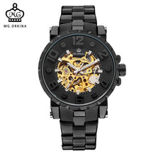 Load image into Gallery viewer, MG. ORKINA Men Wristwatch Golden Skeleton Clock Mechanical Male Wrist Watch Black Relogio Masculino Automatic Zegarek Meski
